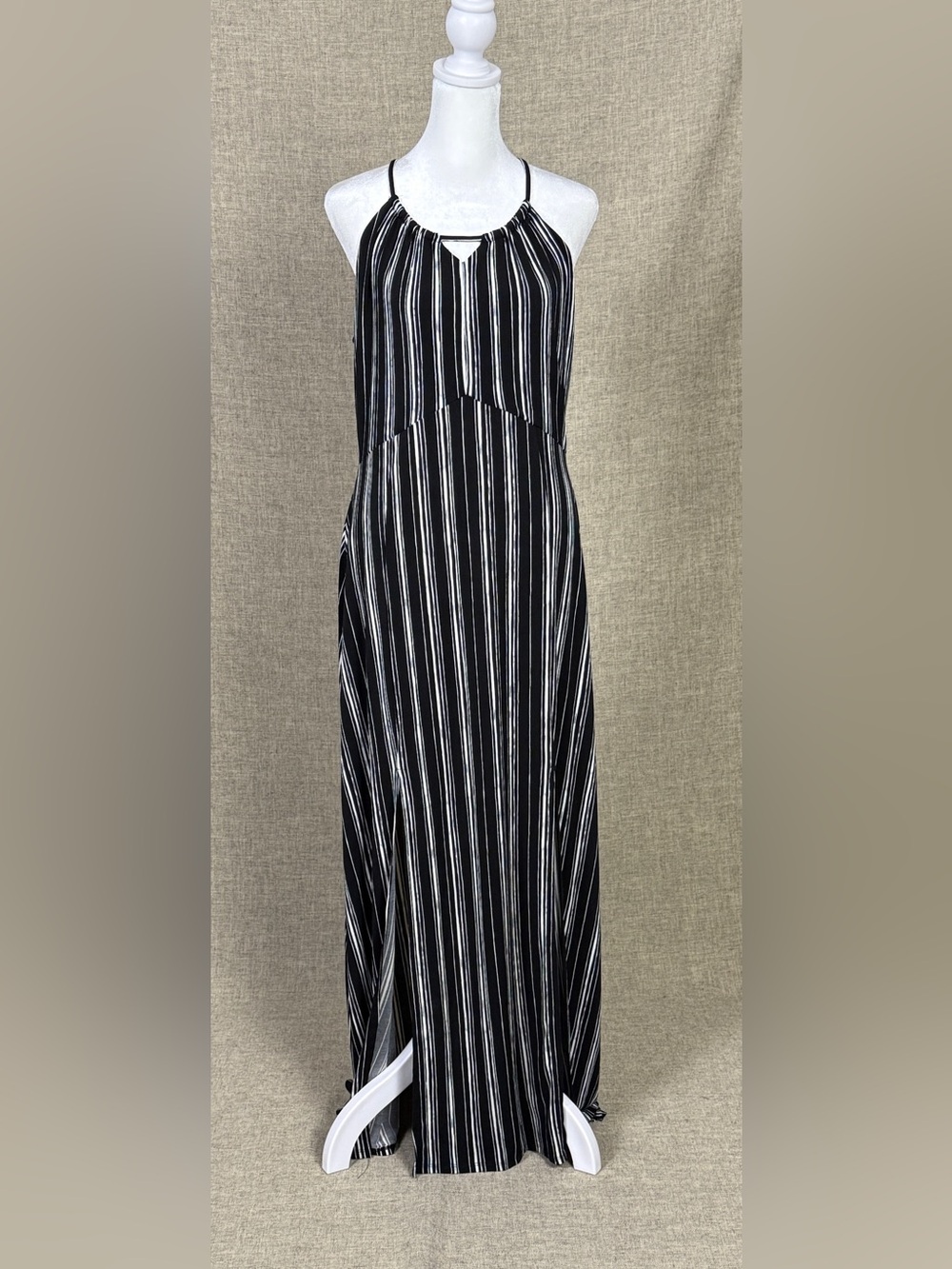 Candie's Black and White Striped Halter Maxi Dress